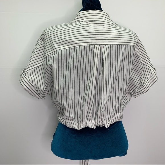 Urban Outfitters Crop Top Stripe XS Short Sleeve Cotton Button Front Collar - Picture 11 of 11
